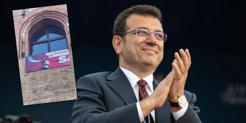 İtalya'da belediye binasına İmamoğlu posteri asıldı