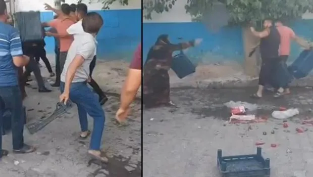 Semt pazarında kavga! Kasaların havada uçtuğu anlar kaydedildi