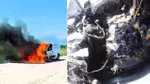 Tavas’ta korku dolu anlar! Gübre yüklü araç alev topuna döndü!